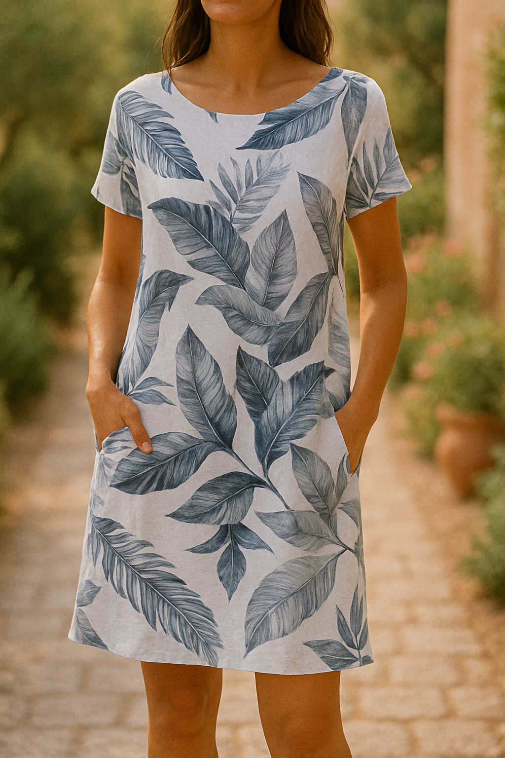 Eilina | Elegant Midi-Klänning med Botanisk Mönster