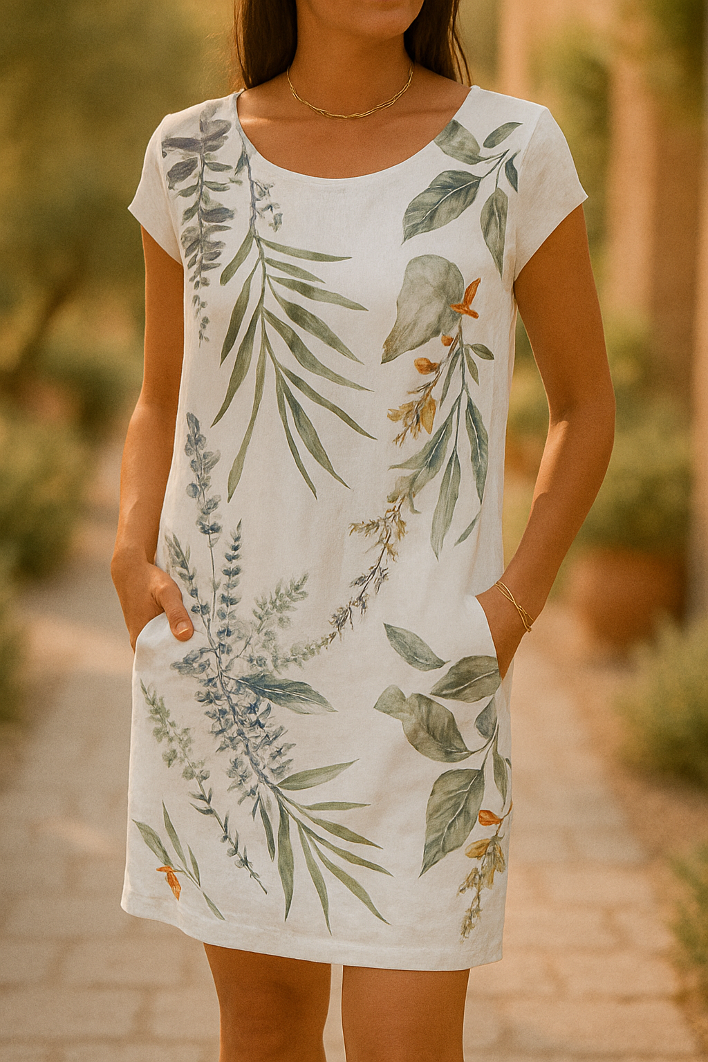 Eilina | Elegant Midi-Klänning med Botanisk Mönster