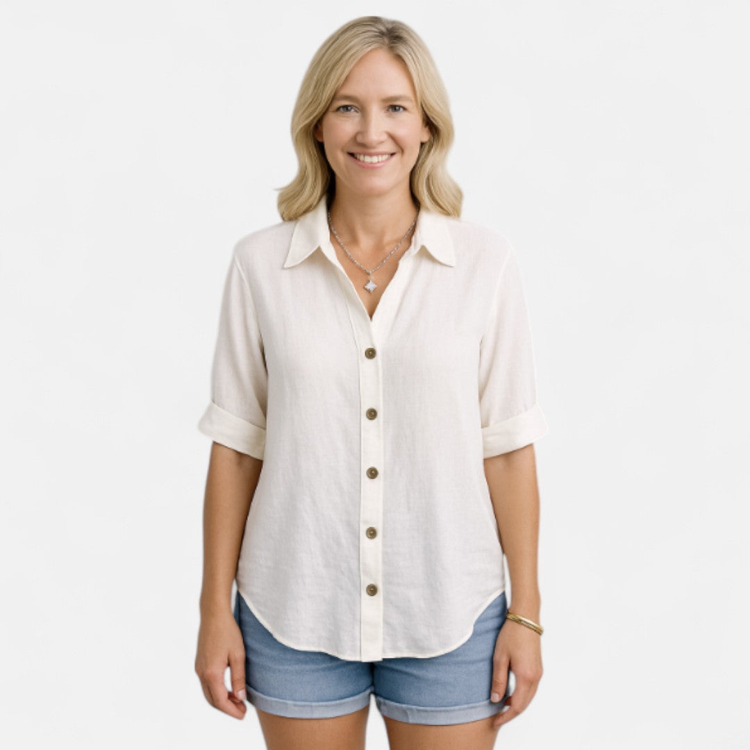 Annfrid™ | Linneblus med Knappar