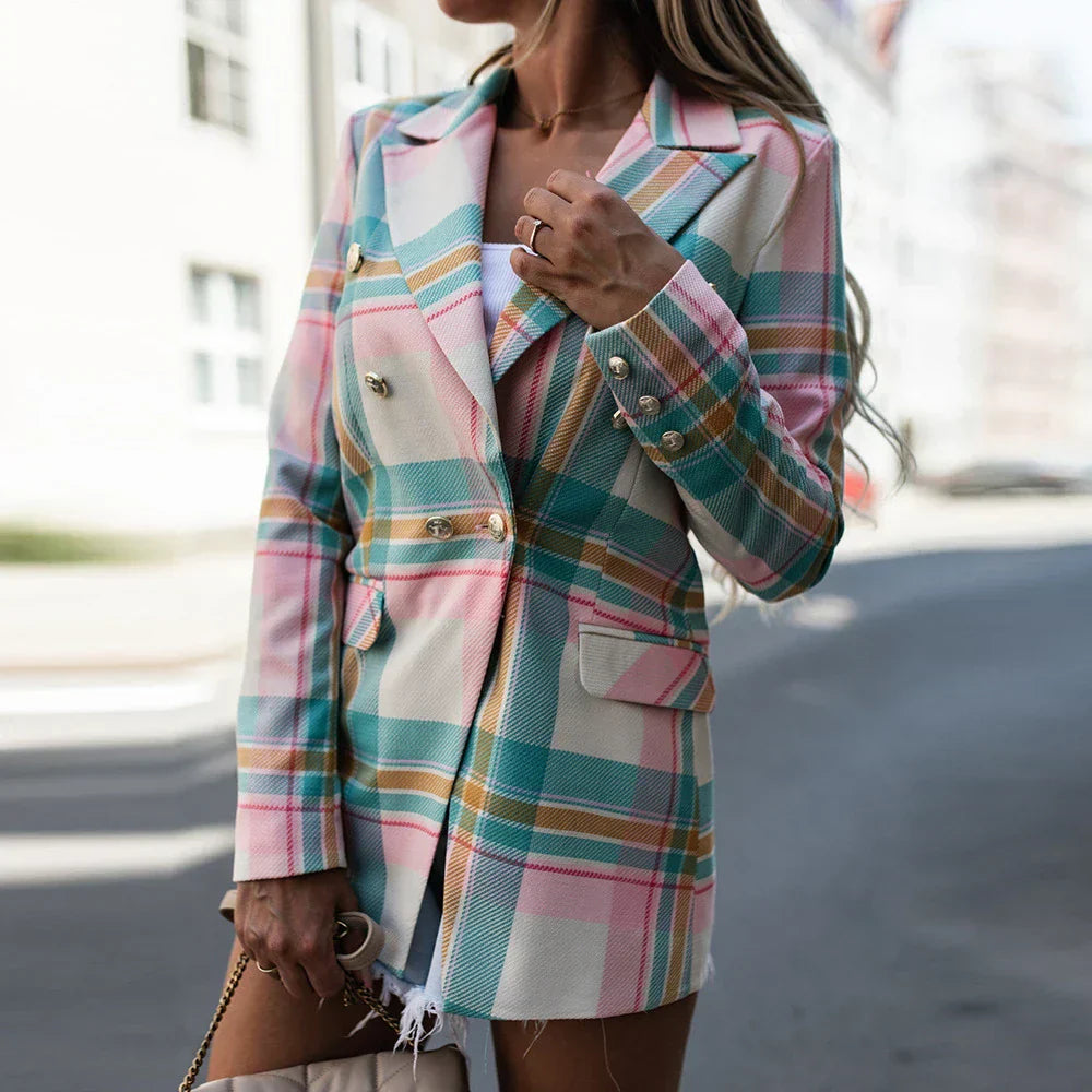 TARA | Flerfärgad rutad blazer