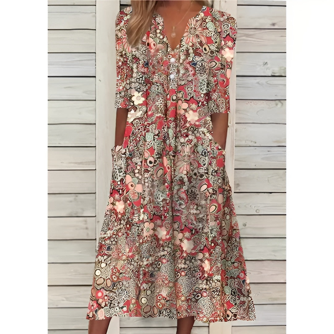 Kårlaug | Elegant Blommig Skjortklänning