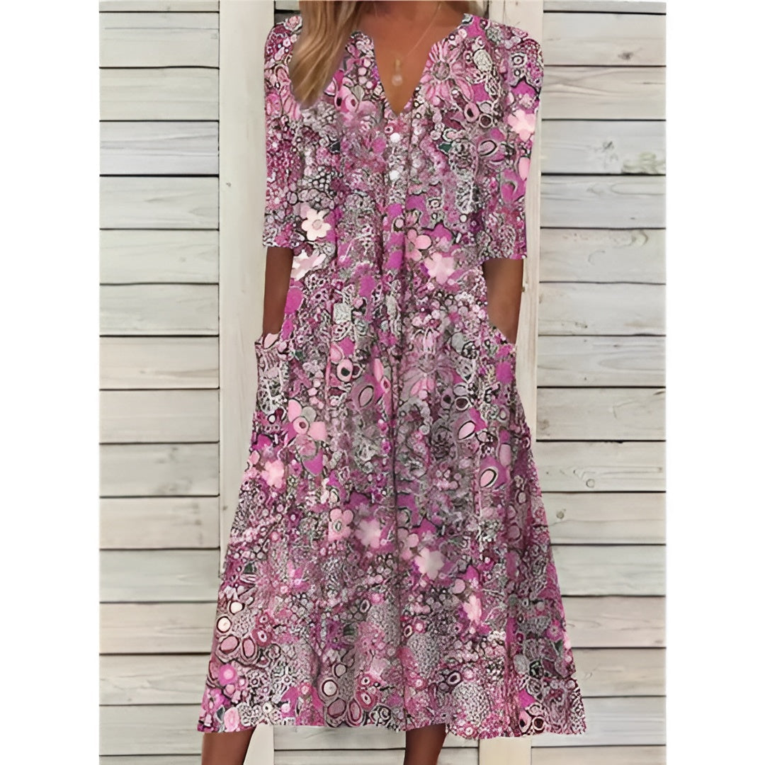 Kårlaug | Elegant Blommig Skjortklänning