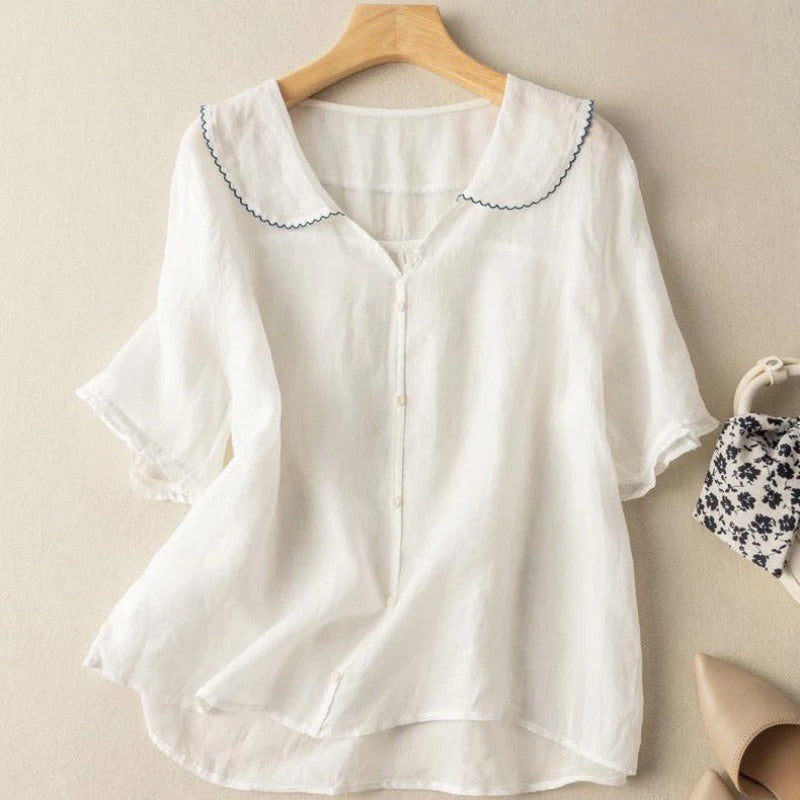 Anniken | Blus med Broderad Krage
