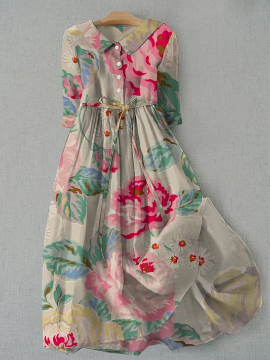 Livia - Elegant Klänning med Korta Ärmar och Blommönster