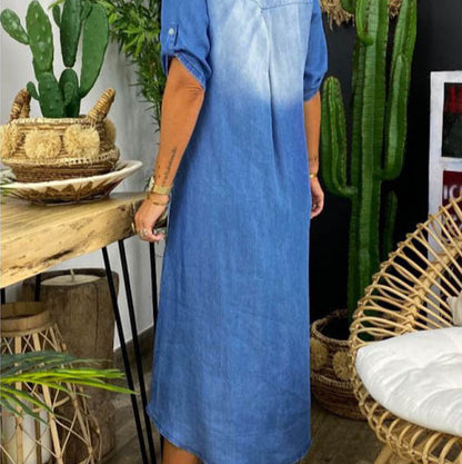 Torilda | Sommar V-ringning Halv Denim Klänning
