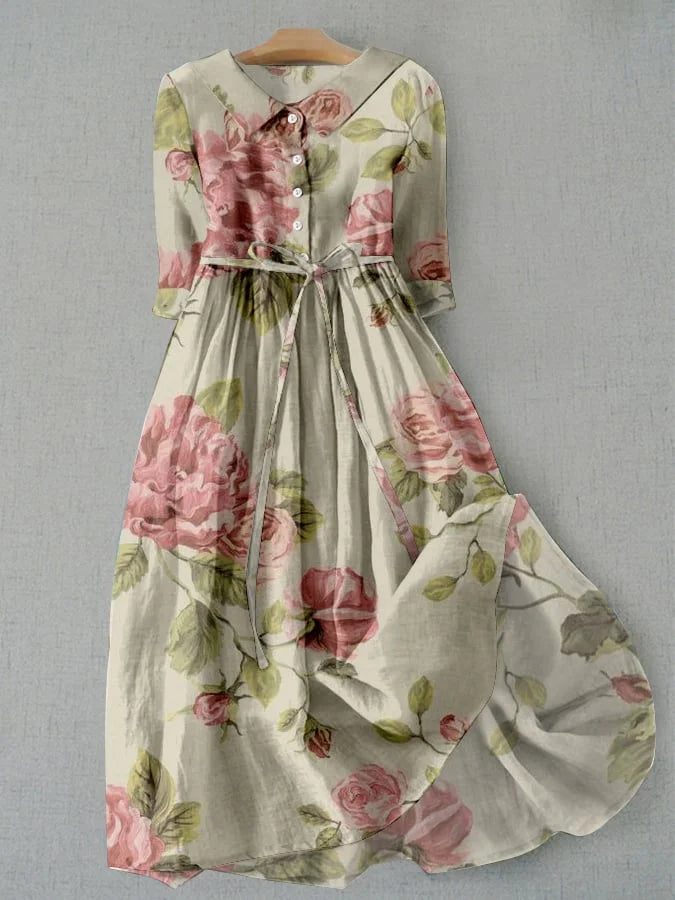 Marley - Vintage Snøring Midje Blomstertryckt Klänning
